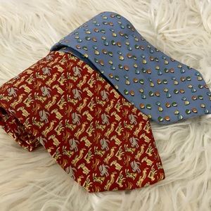 Salvatore Ferragamo Silk Print Ties Bunny Rabbits & Birds Print